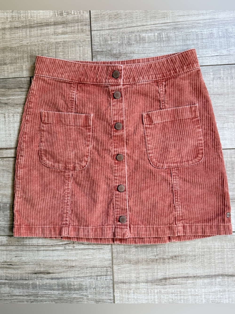 ROXY Dusty Rose Corduroy Button Front Mini Skirt - Size L / 12 - Boho Retro